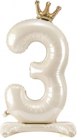 Stojący balon foliowy cyfra 3 84cm jasny krem
