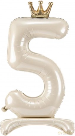 Stojący balon foliowy cyfra 5 84cm jasny krem