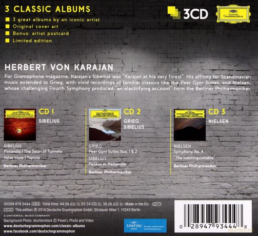 Herbert Von Karajan: 3 Classic Albums: Sibelius, Grieg, Nielsen [3CD]