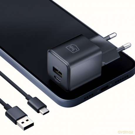 3mk Hyper GaN Charger 20W QC4+ PD PPS USB 1A1C Black EU