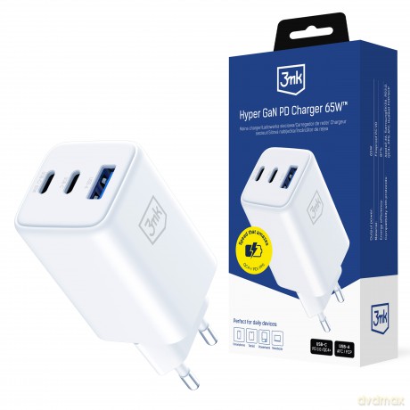 3mk Hyper GaN Charger 65W QC4+ PD PPS USB 1A2C White EU