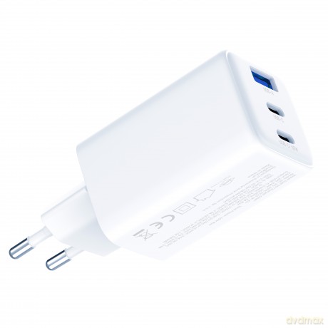 3mk Hyper GaN Charger 65W QC4+ PD PPS USB 1A2C White EU
