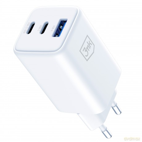 3mk Hyper GaN Charger 65W QC4+ PD PPS USB 1A2C White EU