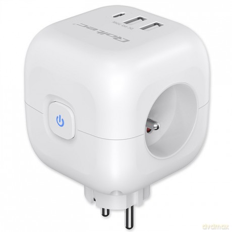 Kostka zasilająca przedłużacz 6w1 z podświetlanym włącznikiem | 3x AC | 2x USB | 1x USB-C PD 20W | biała