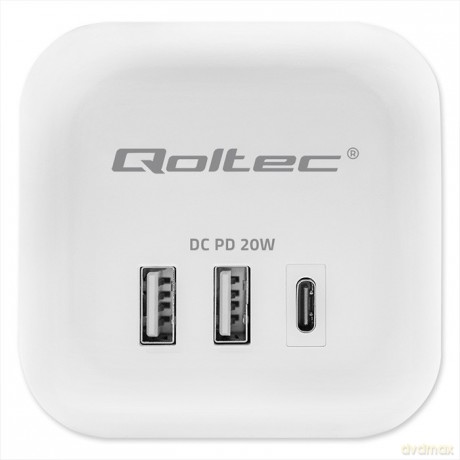 Kostka zasilająca przedłużacz 6w1 z podświetlanym włącznikiem | 3x AC | 2x USB | 1x USB-C PD 20W | biała