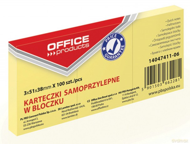 Bloczek samoprzylepny Office Products 38x51mm 1x100 kart.