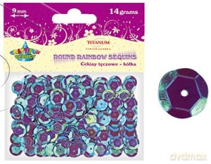 Cekiny tęczowe - kółka. Fioletowe 9mm [GADŻET]