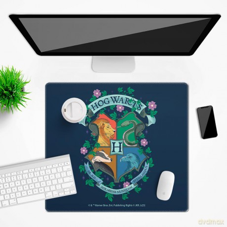 Mata na biurko 50x45 Herb Hogwartu 001 Harry Potter Granatowy