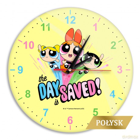 Zegar ścienny z połyskiem Atomówki 024 The Powerpuff Girls Żółty