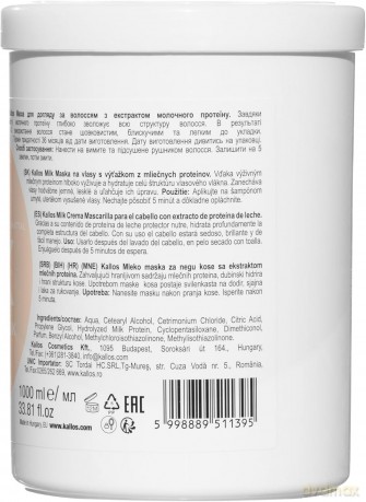 KALLOS Maska d/włosów 1000ml Milk z prot.mleka