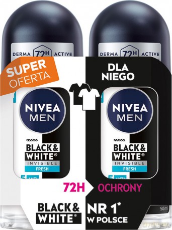 NIVEA MEN Antyperspirant w kulce Black White Invisible Fresh DUO 2x50 ml
