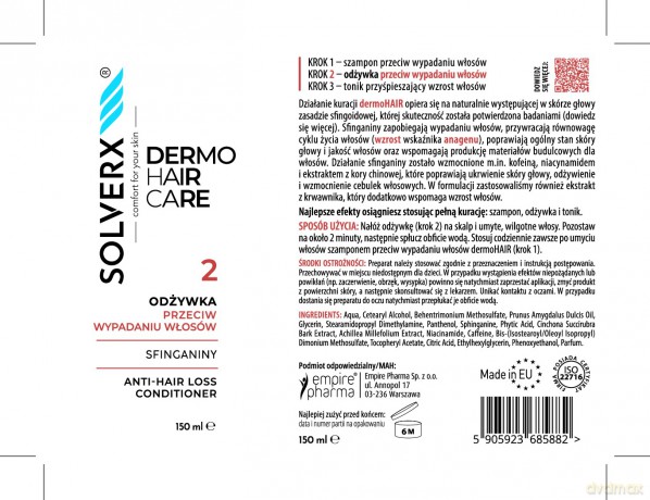 SOLVERX Dermo Hair Odżywka przeciw wypadaniu włosów Sfinganiny 150 ml
