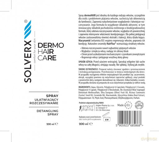 SOLVERX Dermo Hair Spray ułatwiajający rozczesywanie 200 ml