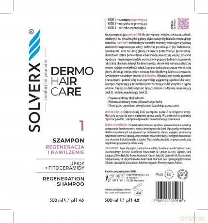 SOLVERX Dermo Hair Szampon do włosów Regeneracja i nawilżenie 250 ml