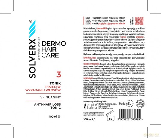 SOLVERX Dermo Hair Tonik przeciw wypadaniu włosów Sfinganiny 100 ml