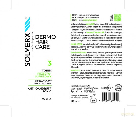 SOLVERX Dermo Hair Tonik przeciwłupieżowy 100ml
