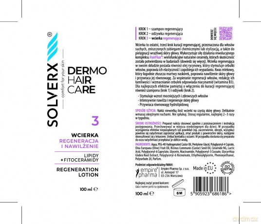 SOLVERX Dermo Hair Wcierka do włosów Regeneracja i nawilżenie 100 ml