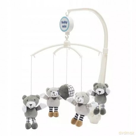 Baby MIX Pluszowa KARUZELA na łóżeczko SZARE MISIE Melodie Kołysanki