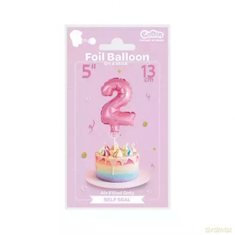 Balon Foliowy 13 cm Na Patyku Cyfra 2 Różowy Godan Bc-5ro2