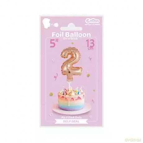 Balon Foliowy 13 cm Na Patyku Cyfra 2 Złoty Godan Bc-5rz2