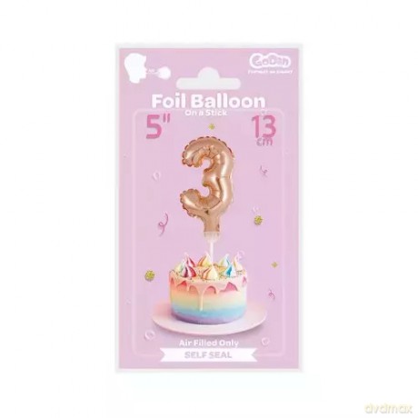 Balon Foliowy 13 cm Na Patyku Cyfra 3 Złoty Godan Bc-5rz3