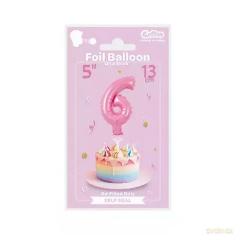 Balon Foliowy 13 cm Na Patyku Cyfra 6 Różowa Godan Bc-5ro6