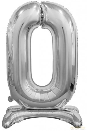 Balon foliowy stojący. Cyfra 0 (74 cm), srebrna
