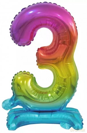 Balon foliowy stojący. Cyfra 3 (38 cm), tęczowa