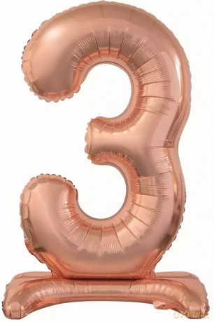 Balon foliowy stojący. Cyfra 3 (74 cm), różowe złoto