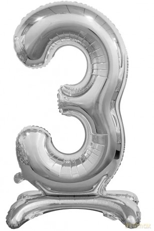 Balon foliowy stojący. Cyfra 3 (74 cm), srebrna