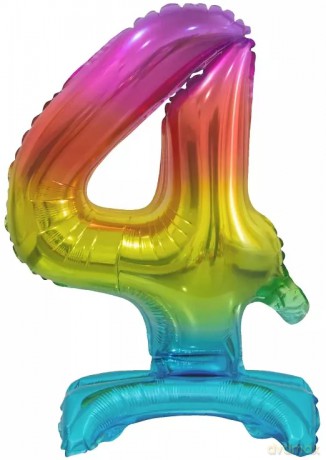 Balon foliowy stojący. Cyfra 4 (38 cm), tęczowa