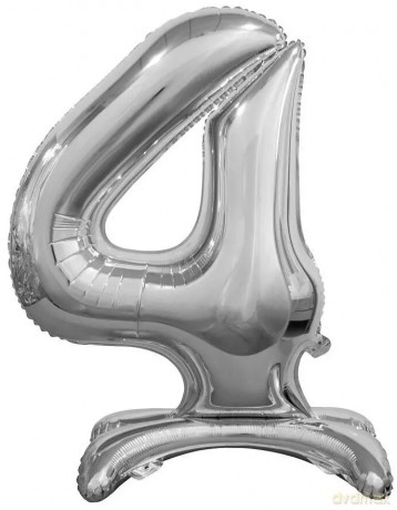 Balon foliowy stojący. Cyfra 4 (74 cm), srebrna