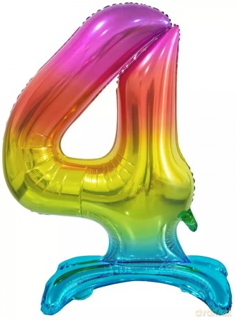 Balon foliowy stojący. Cyfra 4 (74 cm), tęczowa
