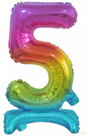 Balon foliowy stojący. Cyfra 5 (38 cm), tęczowa