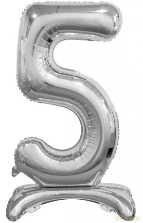 Balon foliowy stojący. Cyfra 5 (74 cm), srebrna