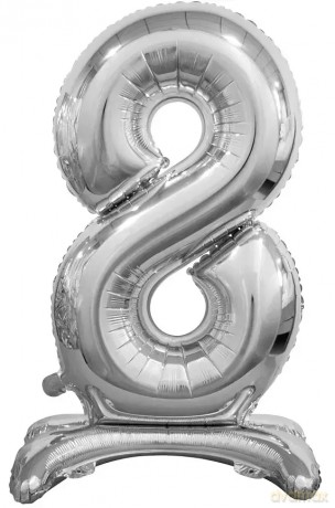 Balon foliowy stojący. Cyfra 8 (74 cm), srebrna