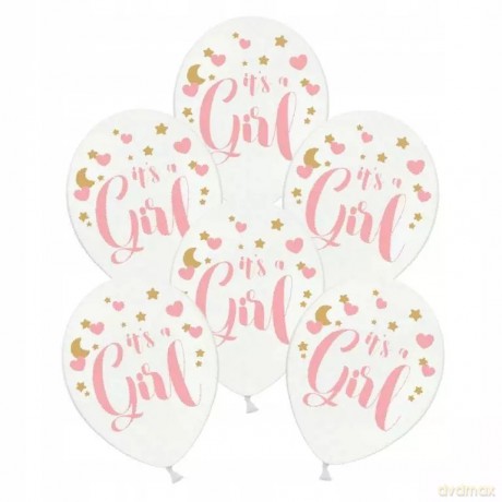 Balony Party deco SB14P-233-008-6 It's a Girl białe 6 sztuk