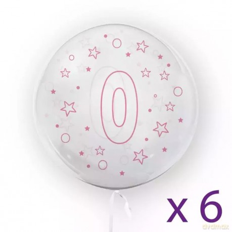 Balony z cyfrą "0" (6 sztuk), gwiazdki różowe