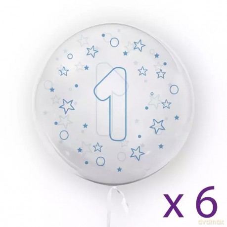 Balony z cyfrą "1" (6 sztuk), gwiazdki niebieskie
