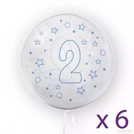 Balony z cyfrą "2" (6 sztuk), gwiazdki niebieskie