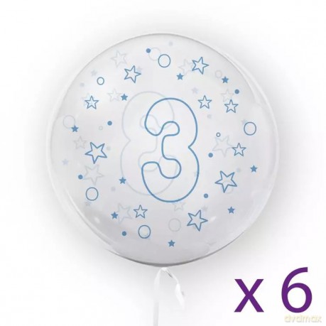 Balony z cyfrą "3" (6 sztuk), gwiazdki niebieskie