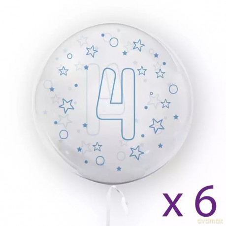 Balony z cyfrą "4" (6 sztuk), gwiazdki niebieskie