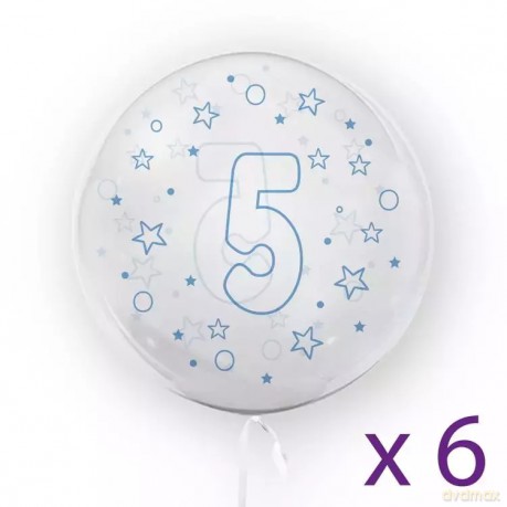 Balony z cyfrą "5" (6 sztuk), gwiazdki niebieskie