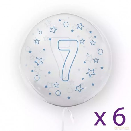 Balony z cyfrą "7" (6 sztuk), gwiazdki niebieskie