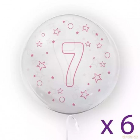 Balony z cyfrą "7" (6 sztuk), gwiazdki różowe