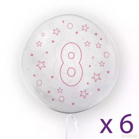 Balony z cyfrą "8" (6 sztuk), gwiazdki różowe