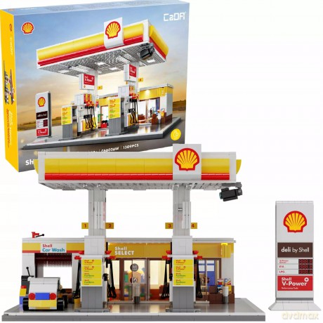 Cada Budynek Stacja Paliw Shell 1309 El. + Oświetlenie Led [KLOCKI]