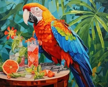 Diamentowa mozaika Kolorowe Papuga na stole z napojami 30x40cm 2001366
