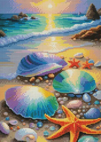Diamentowa mozaika Piękne kolorowe muszle na wybrzeżu 30x40cm 2001388
