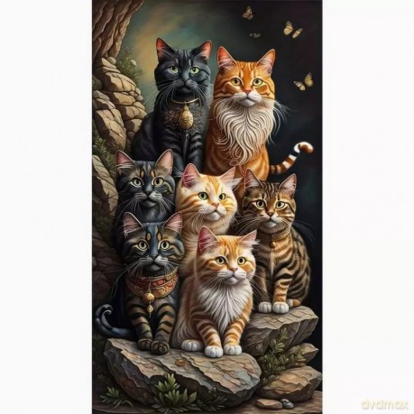 Diamentowa mozaika Rodzina kotów na skałach 30x40cm 2000897